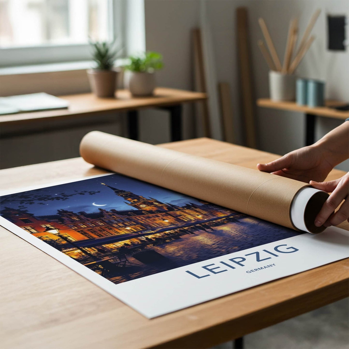 Leipzig Poster - Germany Travel Art - Illuminated City Night Wall Decor