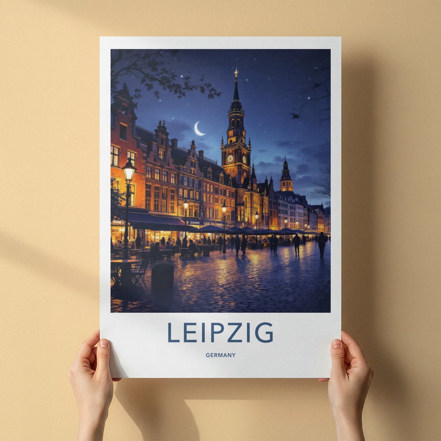 Leipzig Poster - Germany Travel Art - Illuminated City Night Wall Decor