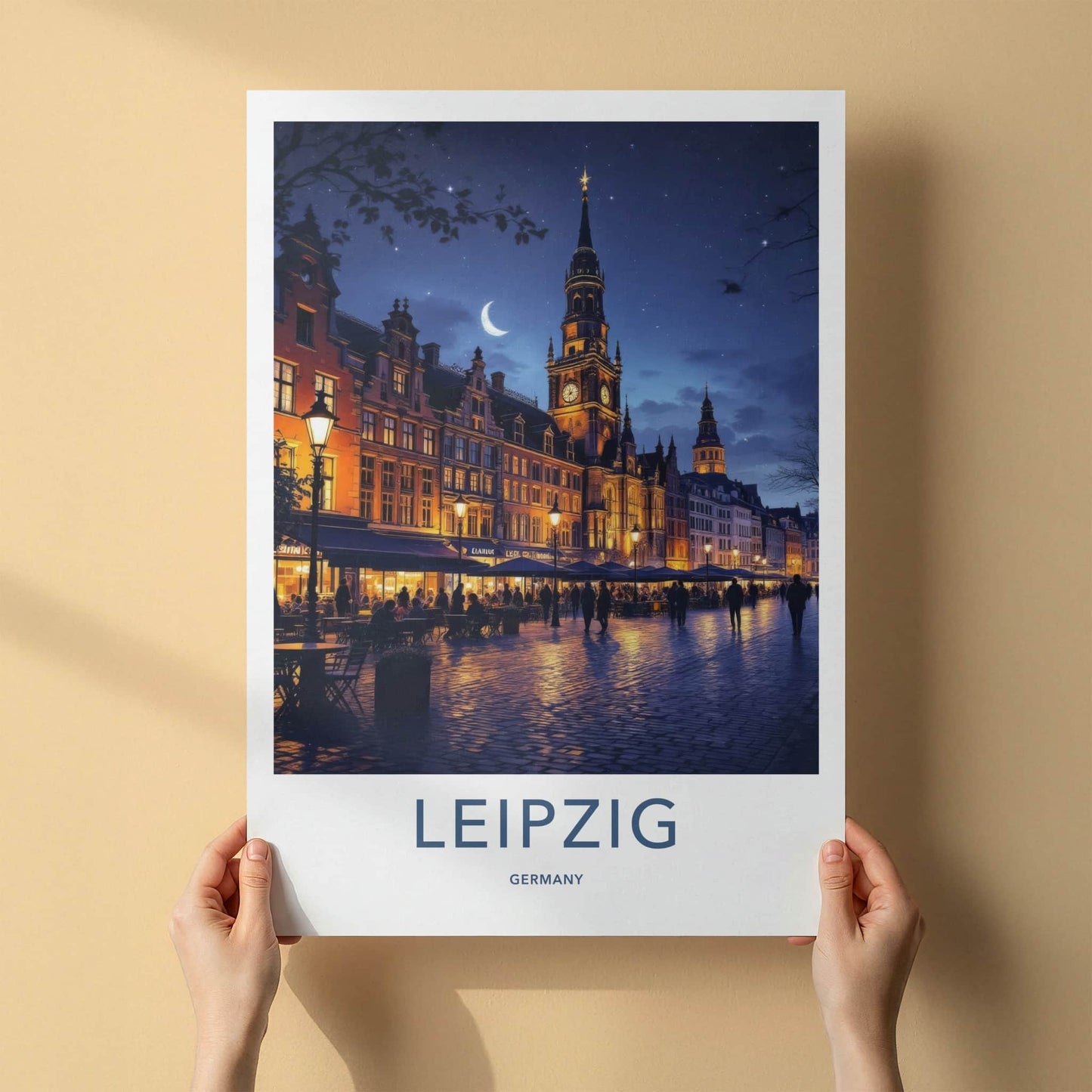 Leipzig Poster - Germany Travel Art - Illuminated City Night Wall Decor
