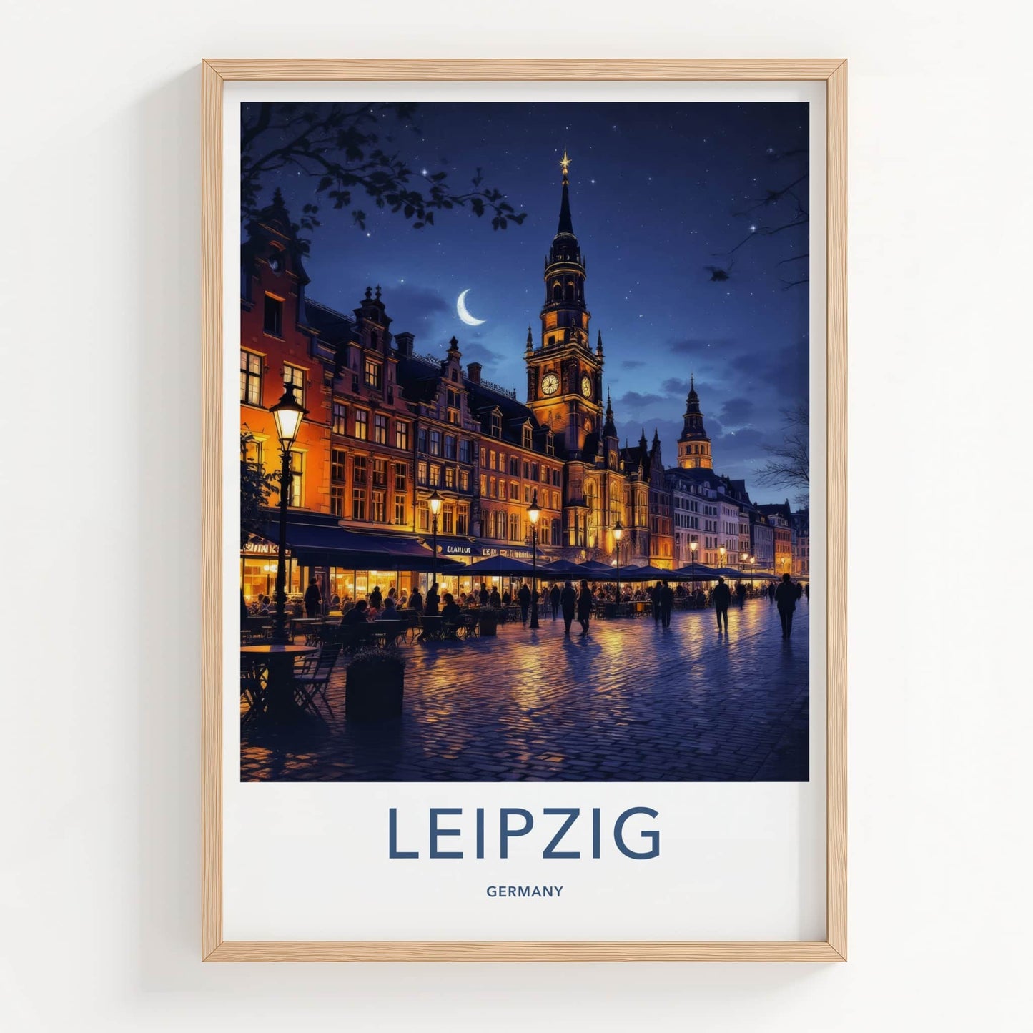 Leipzig Poster - Germany Travel Art - Illuminated City Night Wall Decor