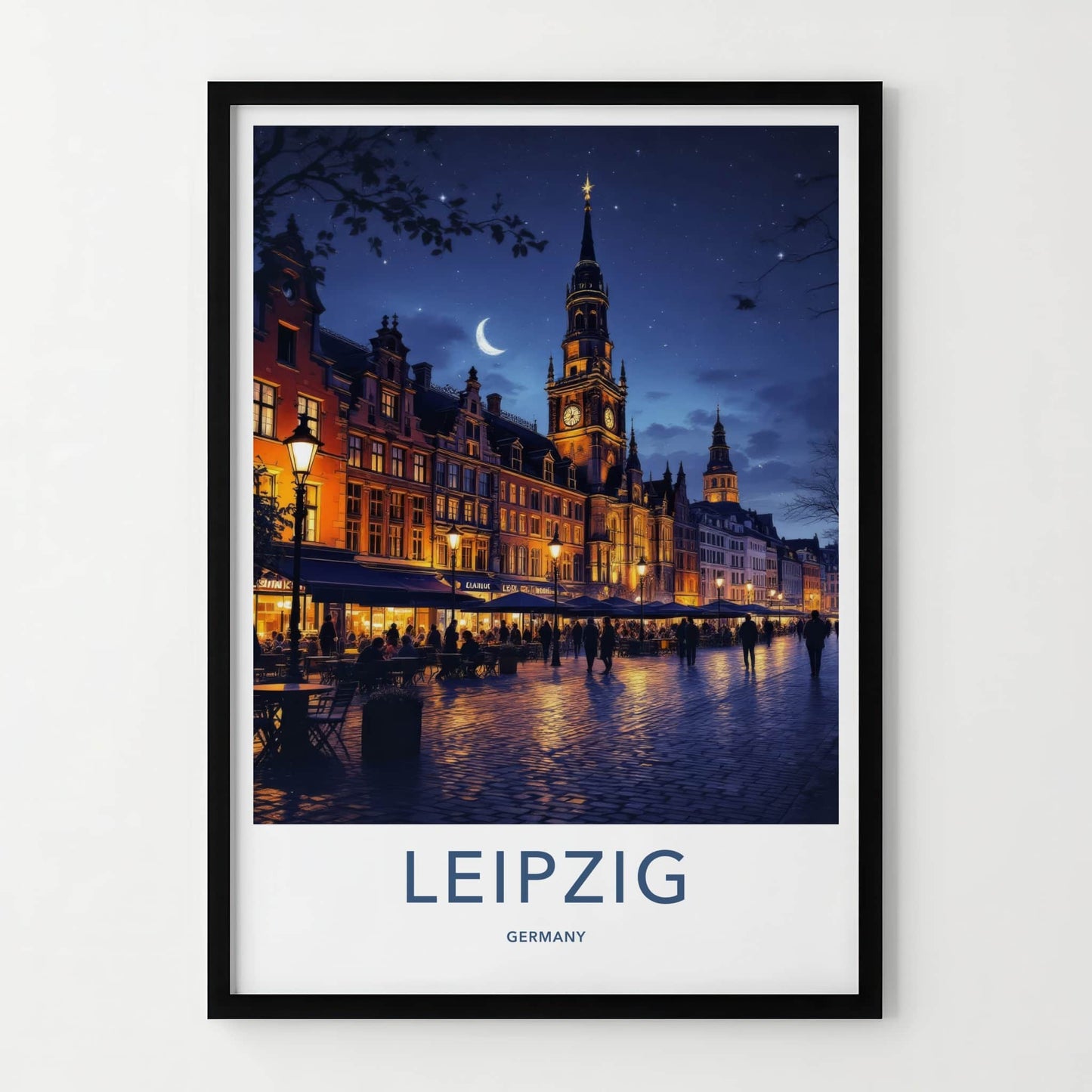 Leipzig Poster - Germany Travel Art - Illuminated City Night Wall Decor
