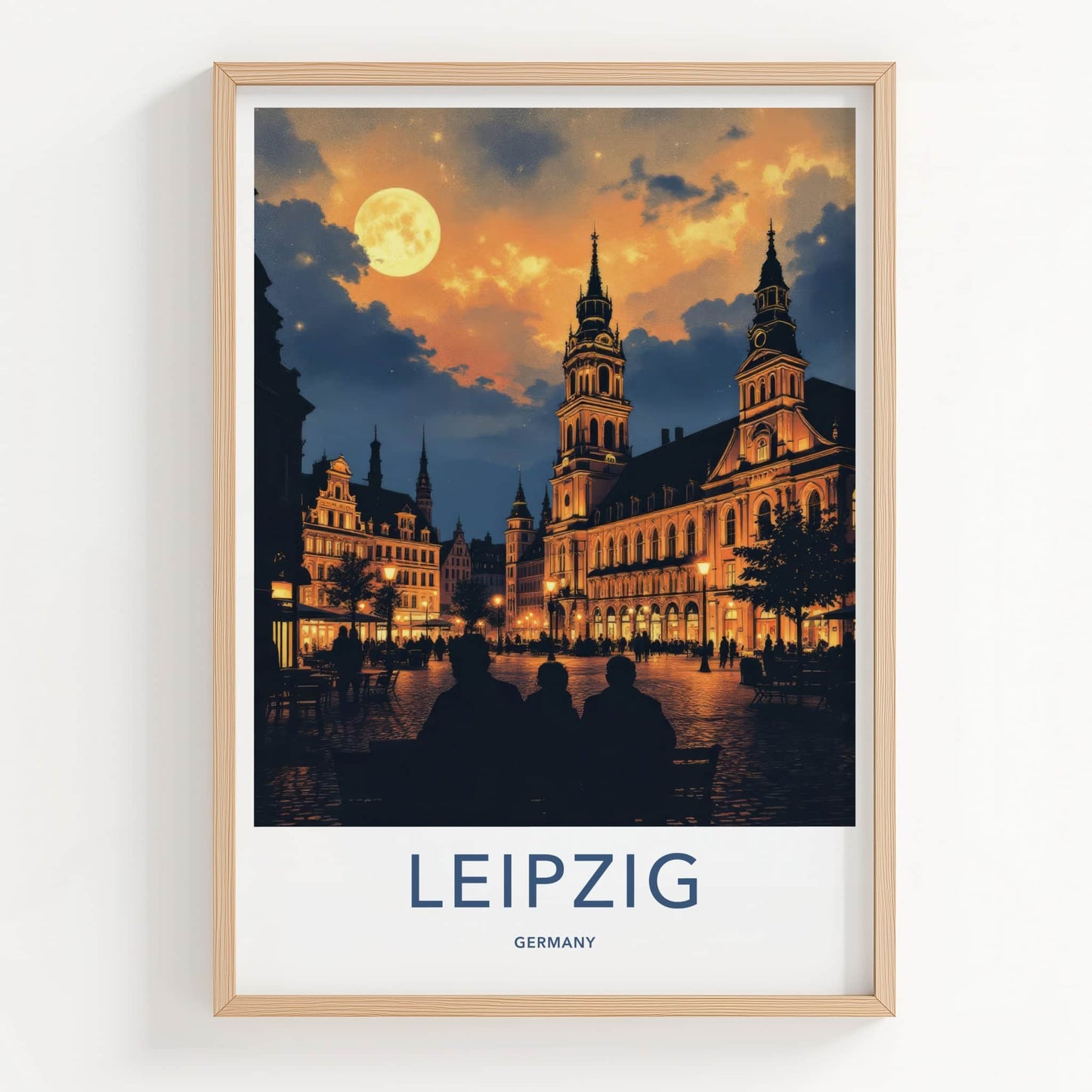 Leipzig Poster - Germany Travel Art - Moonlit City Square Home Decor