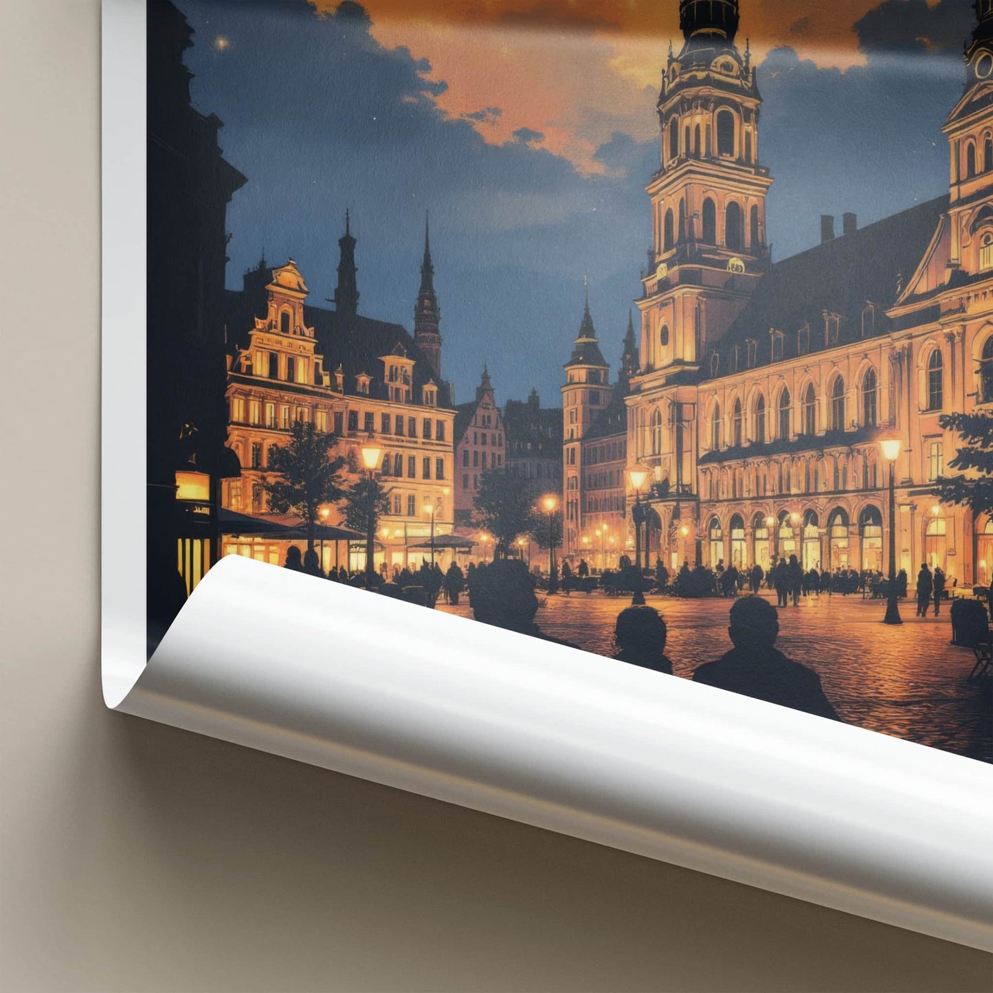 Leipzig Poster - Germany Travel Art - Moonlit City Square Home Decor