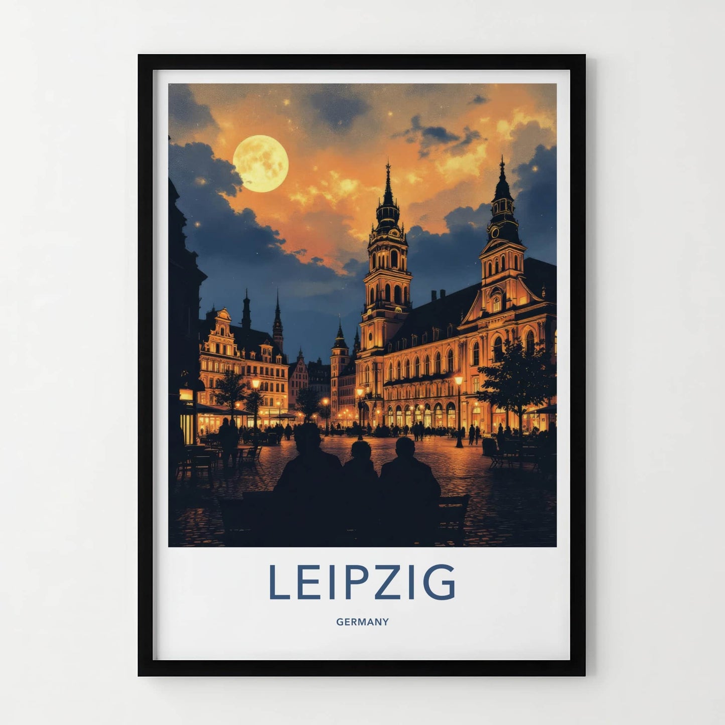 Leipzig Poster - Germany Travel Art - Moonlit City Square Home Decor