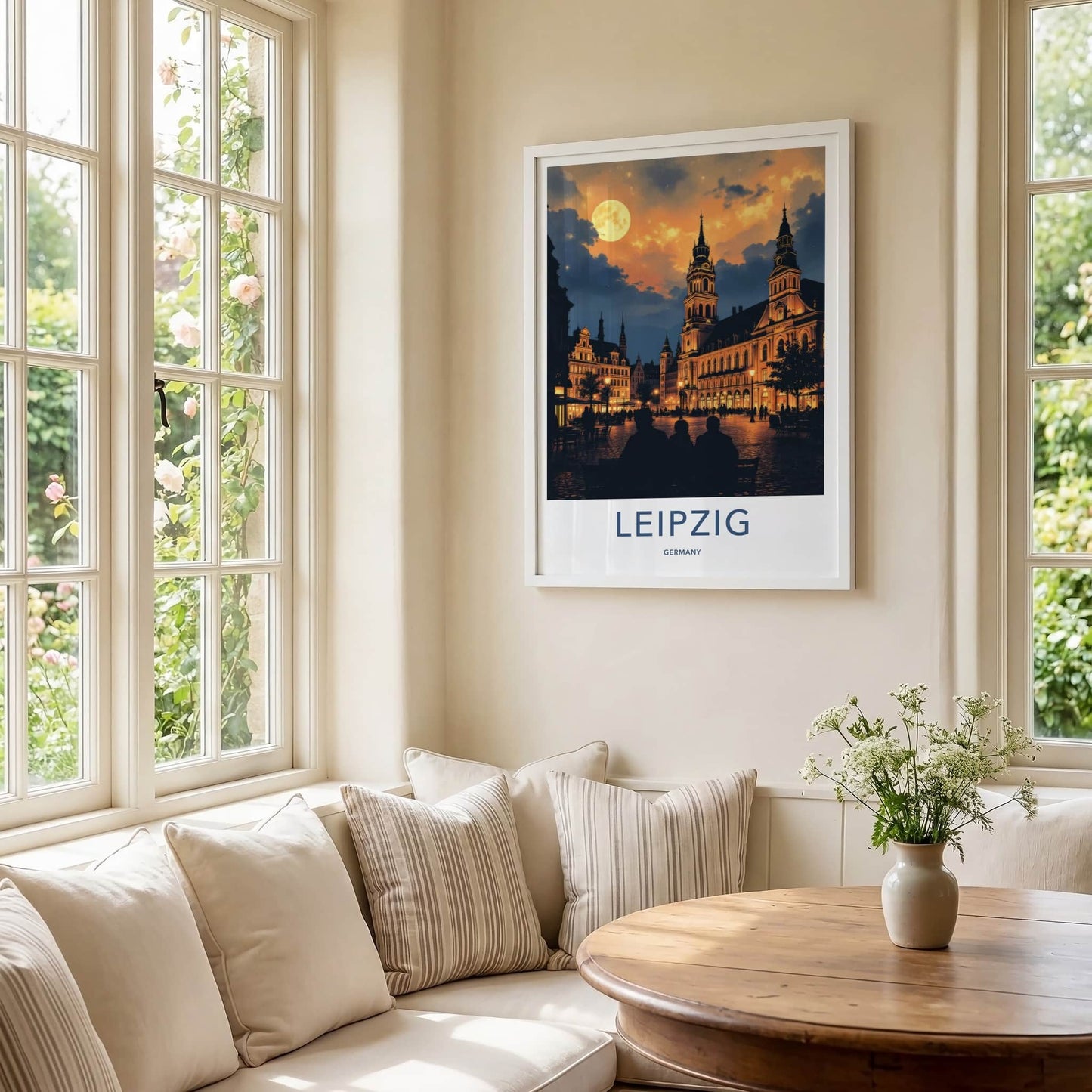Leipzig Poster - Germany Travel Art - Moonlit City Square Home Decor