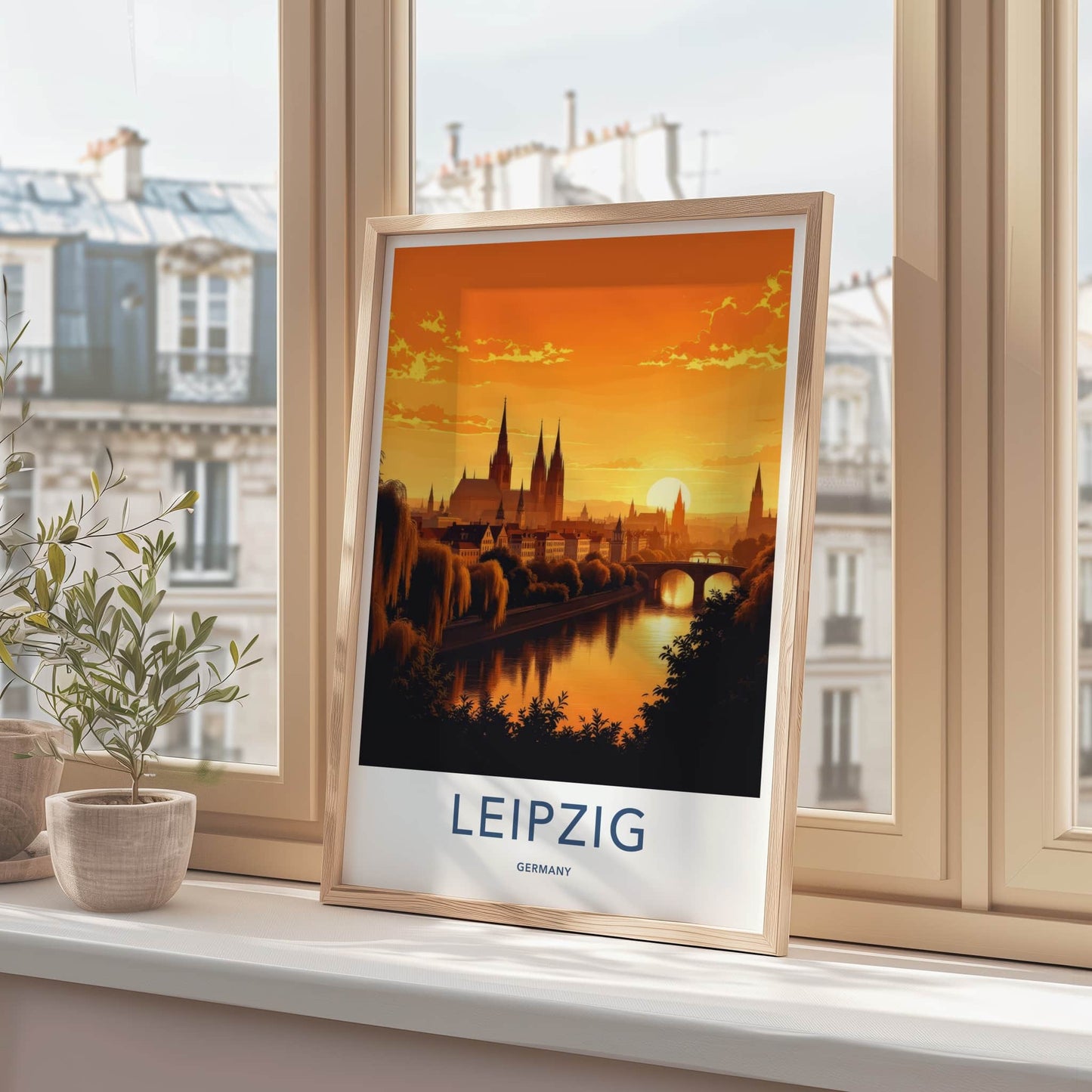Leipzig Poster - Germany Travel Art - Sunset City Skyline Home Decor