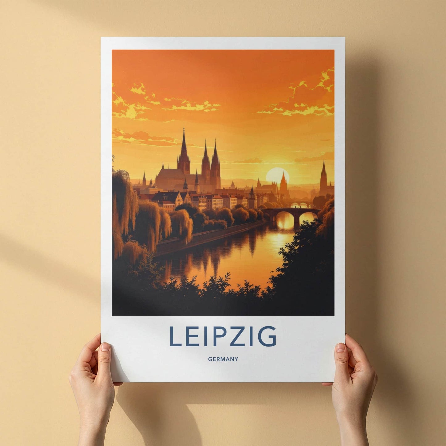 Leipzig Poster - Germany Travel Art - Sunset City Skyline Home Decor