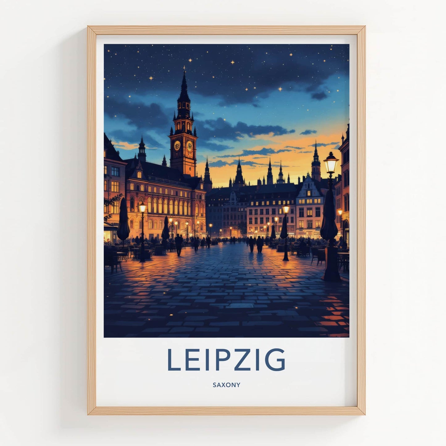 Leipzig Poster - Germany Travel Print - Starlit City Square Home Decor