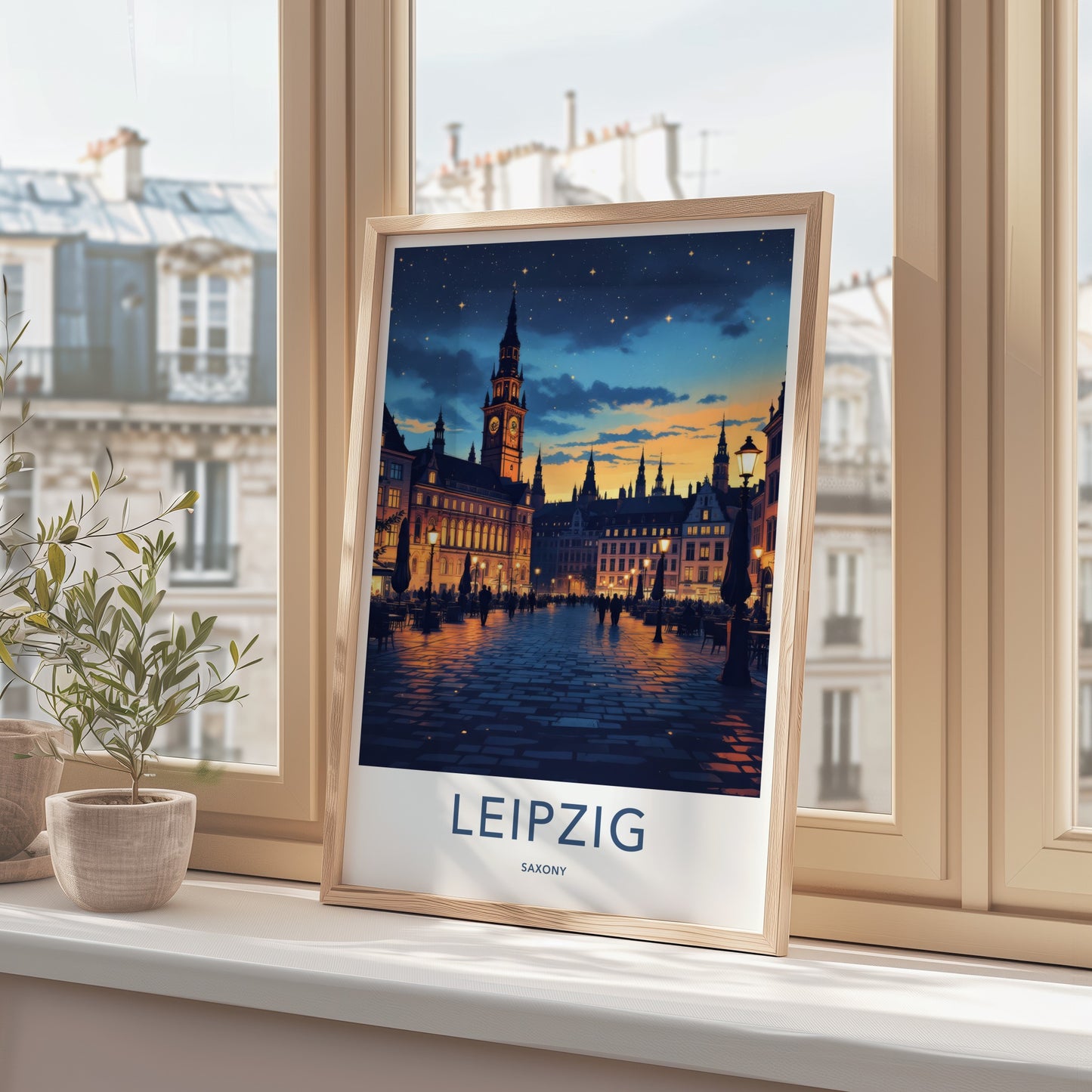 Leipzig Poster - Germany Travel Print - Starlit City Square Home Decor
