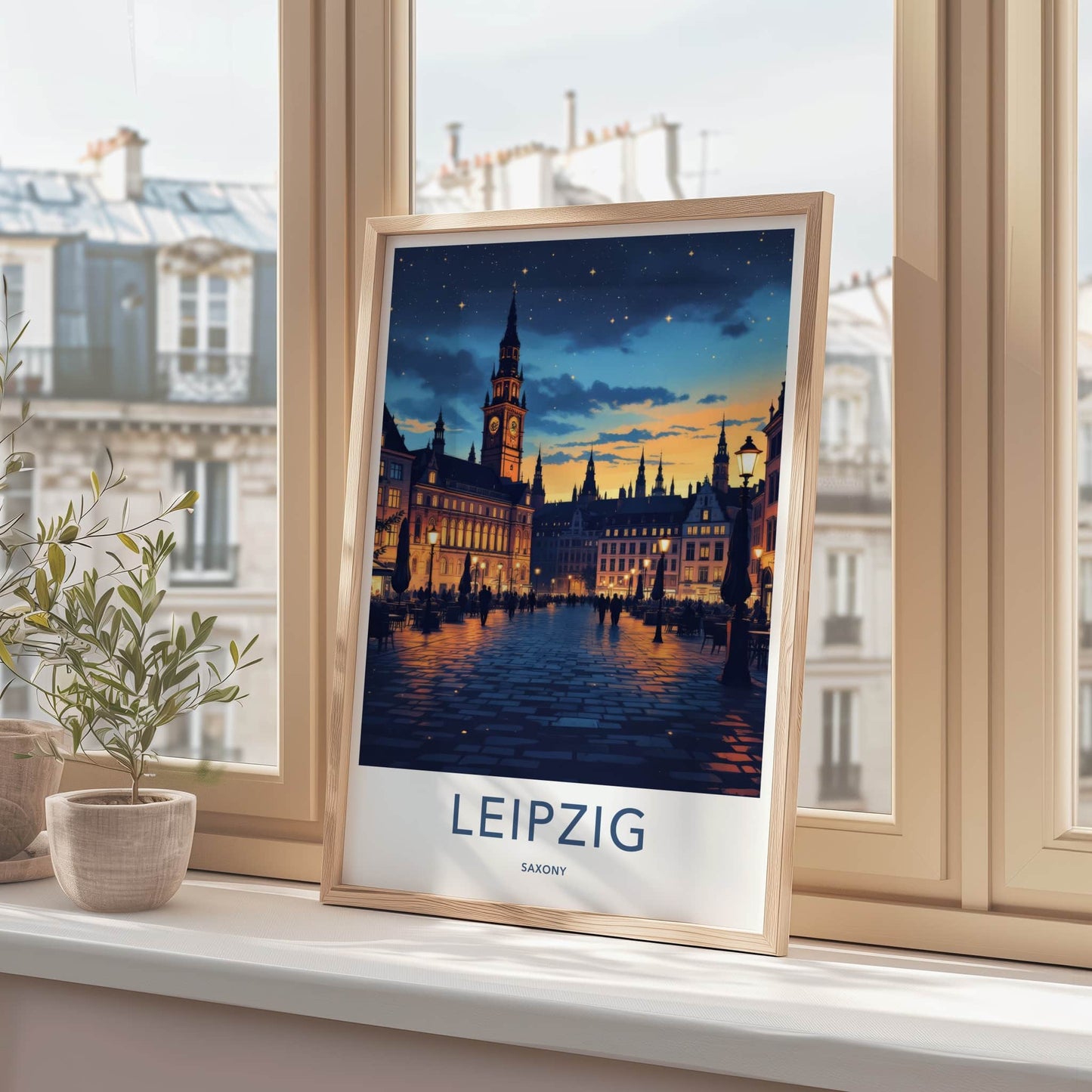 Leipzig Poster - Germany Travel Print - Starlit City Square Home Decor