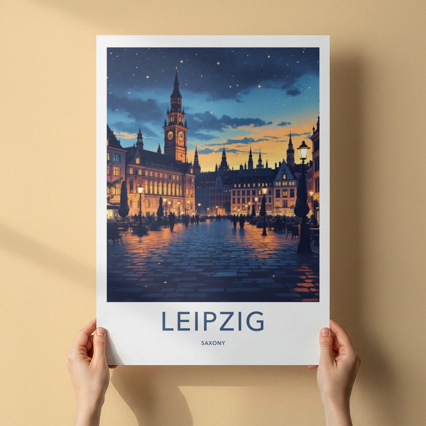 Leipzig Poster - Germany Travel Print - Starlit City Square Home Decor