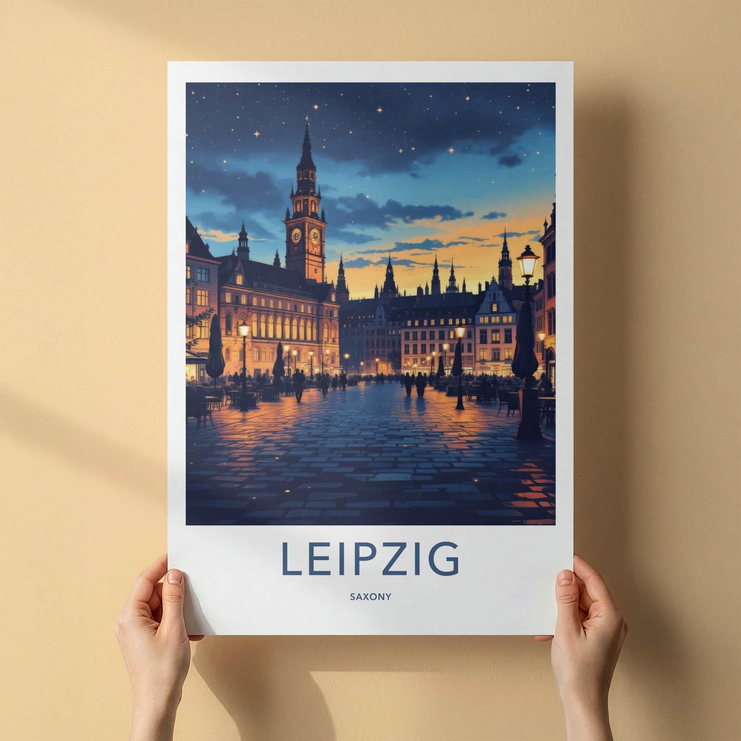 Leipzig Poster - Germany Travel Print - Starlit City Square Home Decor