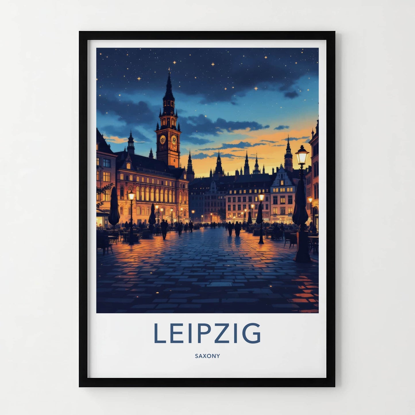 Leipzig Poster - Germany Travel Print - Starlit City Square Home Decor