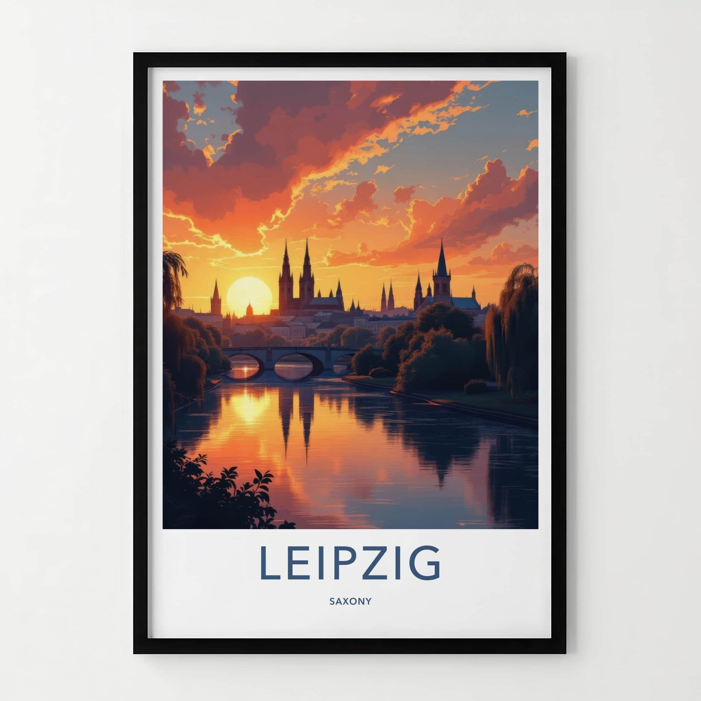 Leipzig Poster - Germany Wall Art - Sunset City Reflections Home Decor