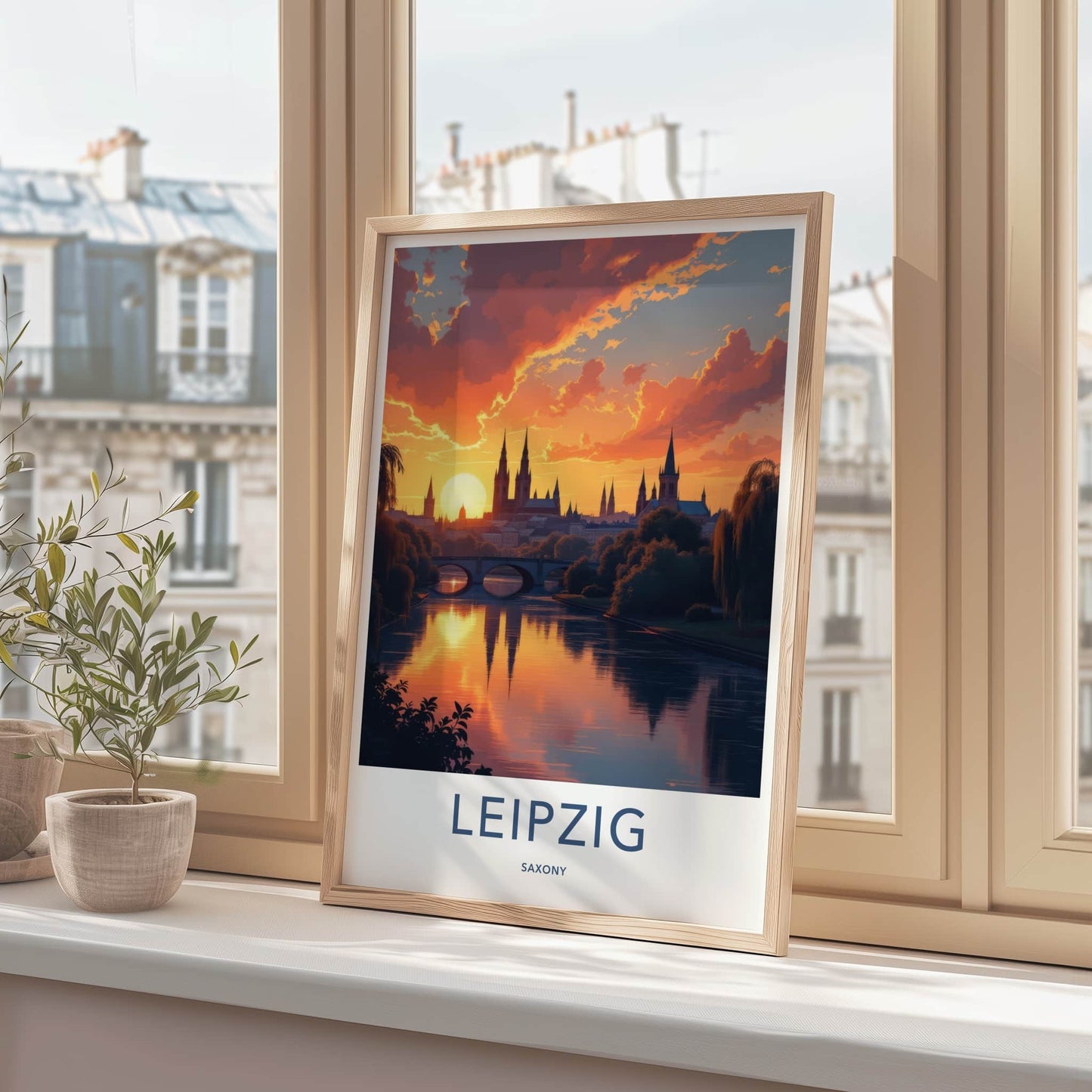Leipzig Poster - Germany Wall Art - Sunset City Reflections Home Decor