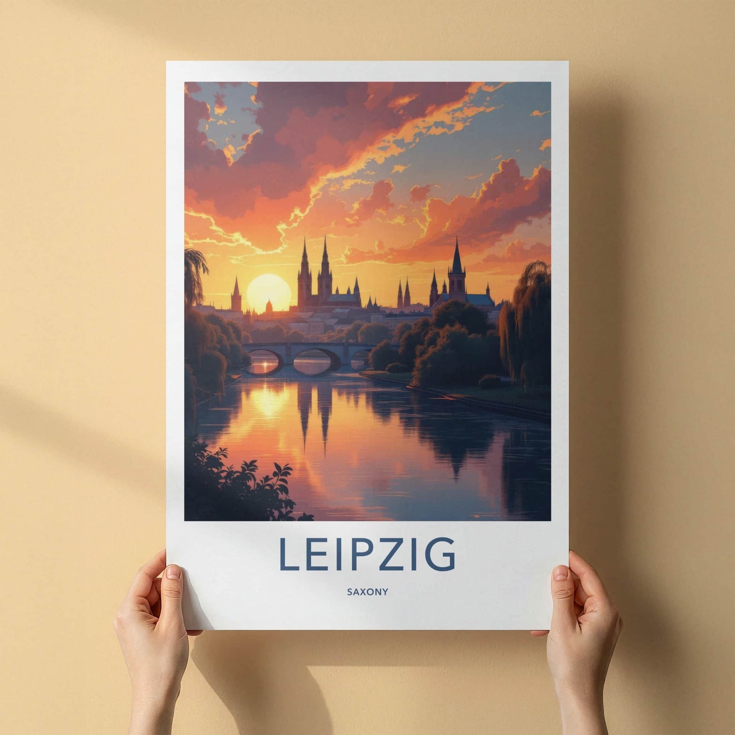 Leipzig Poster - Germany Wall Art - Sunset City Reflections Home Decor