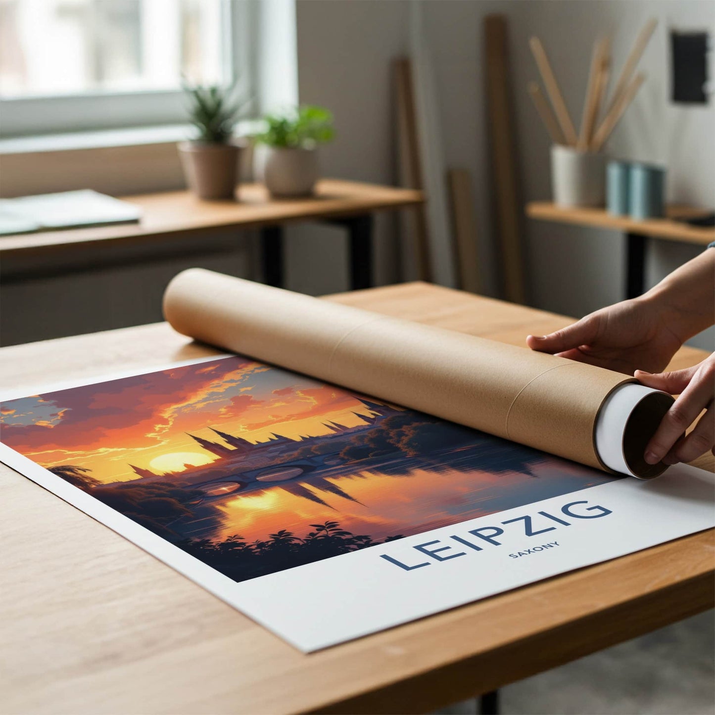 Leipzig Poster - Germany Wall Art - Sunset City Reflections Home Decor
