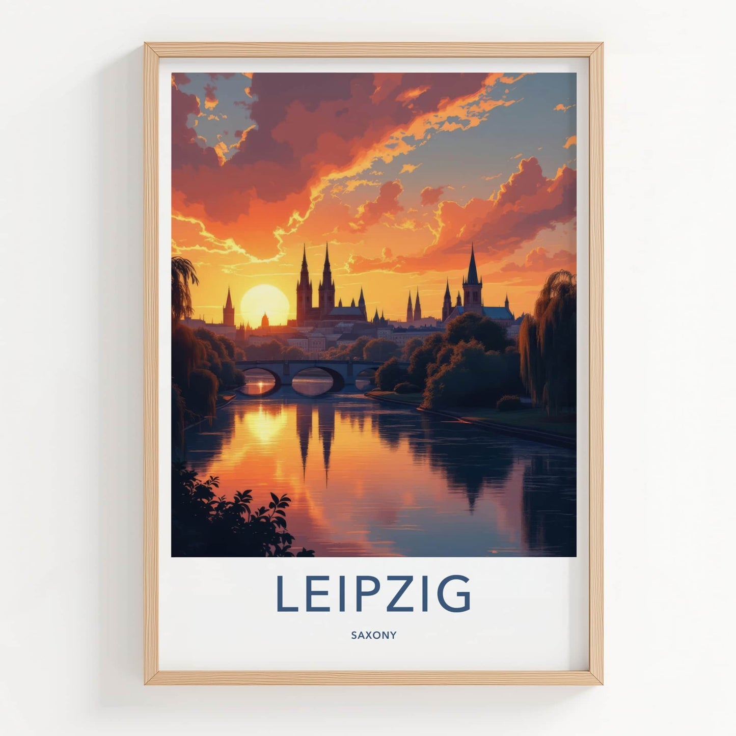 Leipzig Poster - Germany Wall Art - Sunset City Reflections Home Decor
