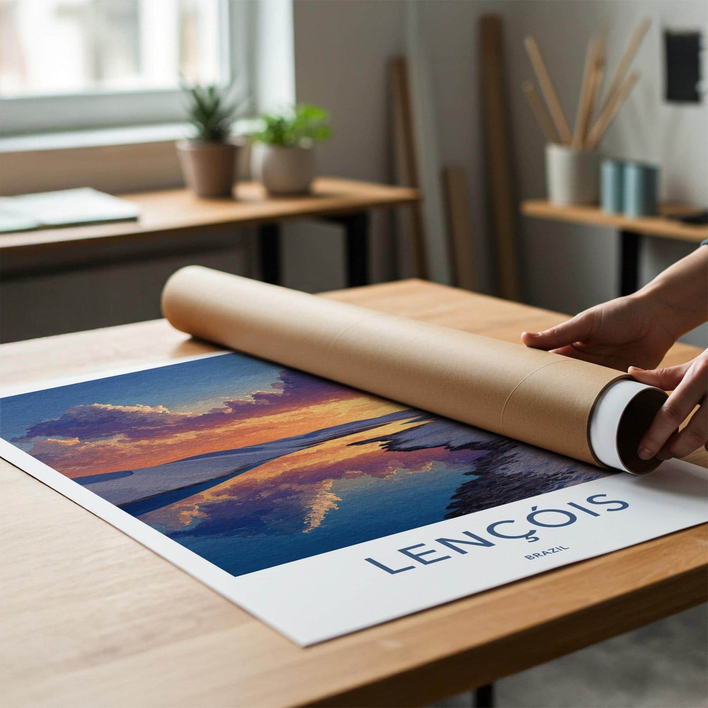 Lencois Poster - Brazil Travel Art - Golden Water Dunes Home Decor