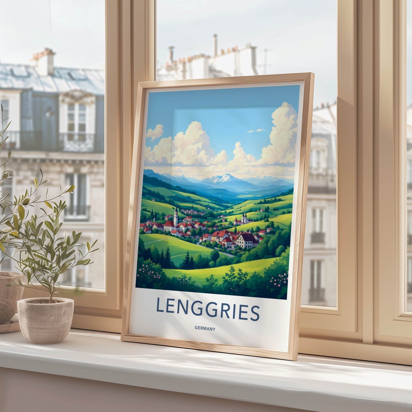 Lenggries Poster - Germany Travel Art - Alpine Village Scene Home Decor