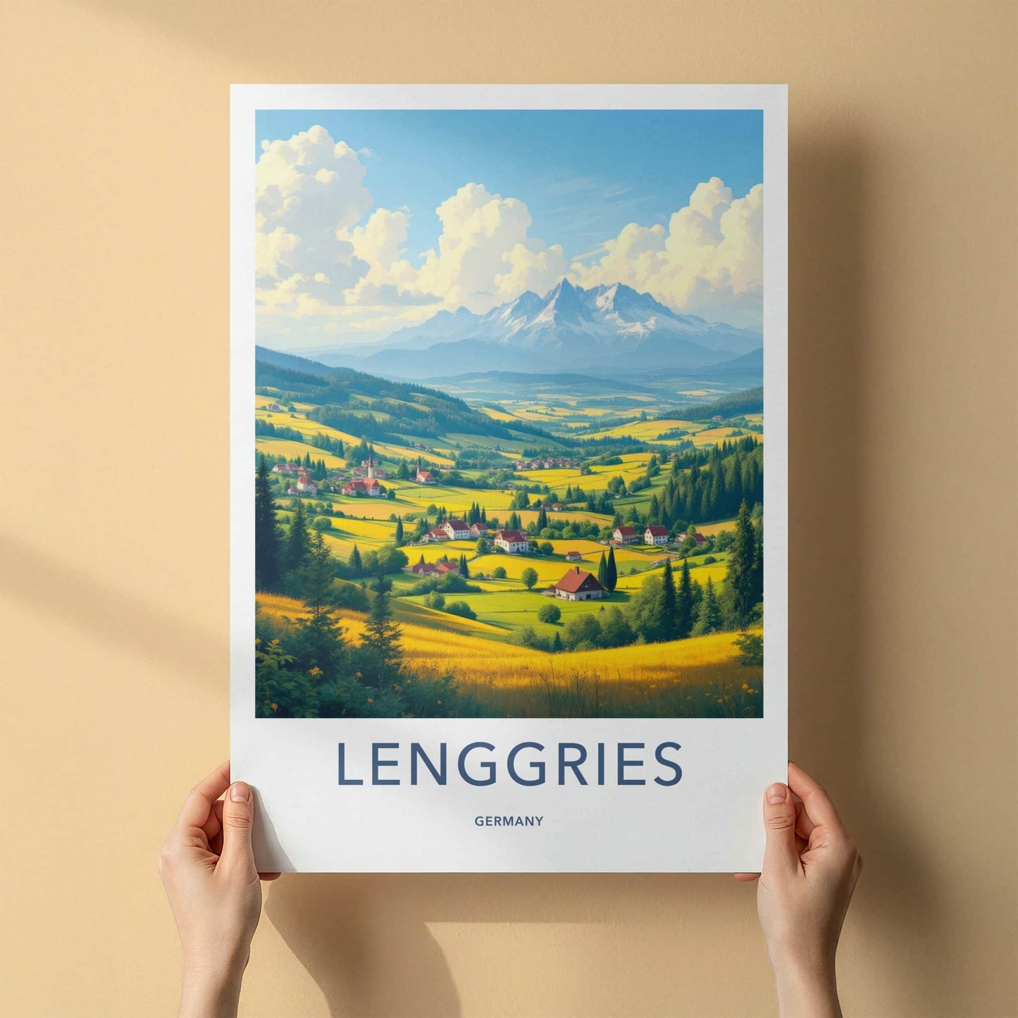 Lenggries Poster - Germany Travel Art - Golden Valley Mountains Home Decor