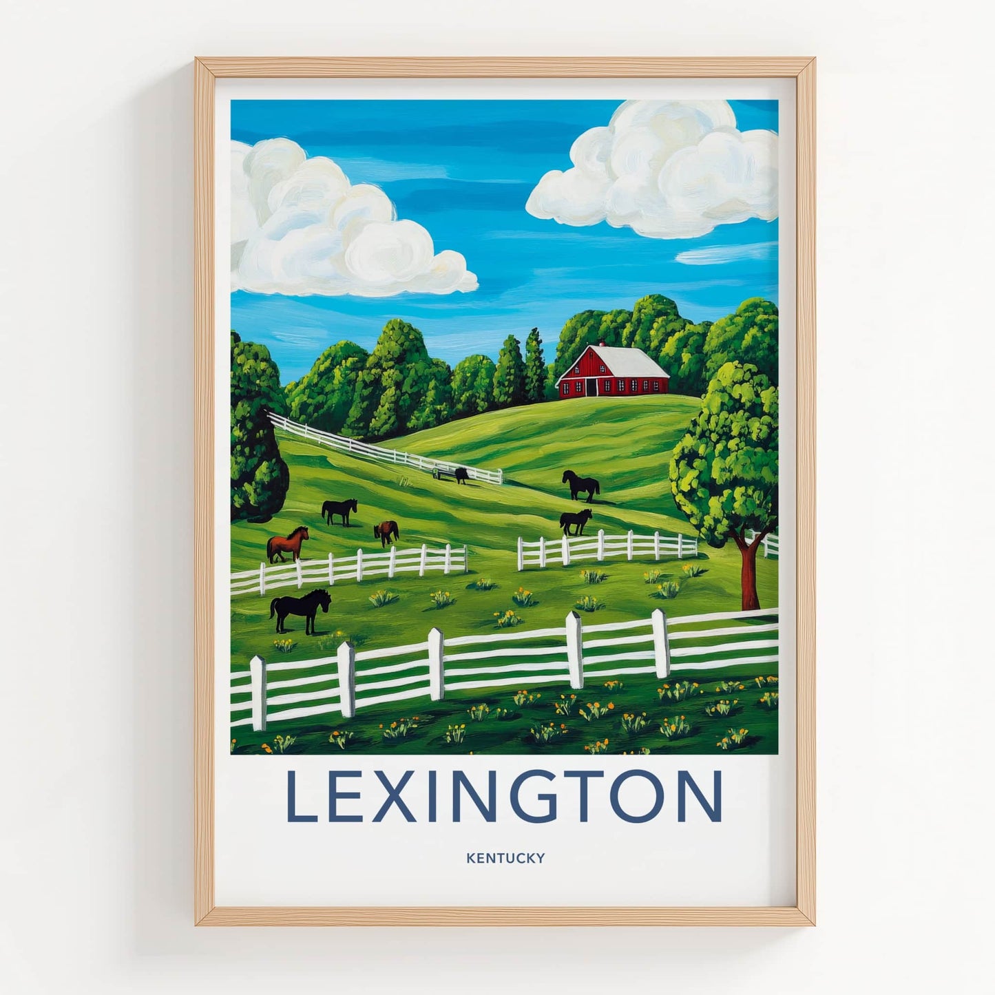 Lexington Poster - Kentucky Travel Art - Red Barn Horses Home Decor