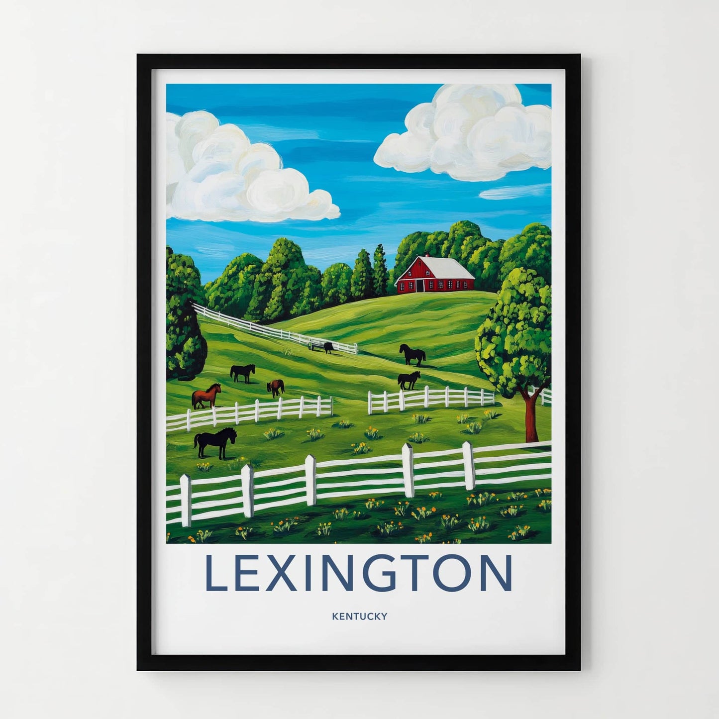 Lexington Poster - Kentucky Travel Art - Red Barn Horses Home Decor