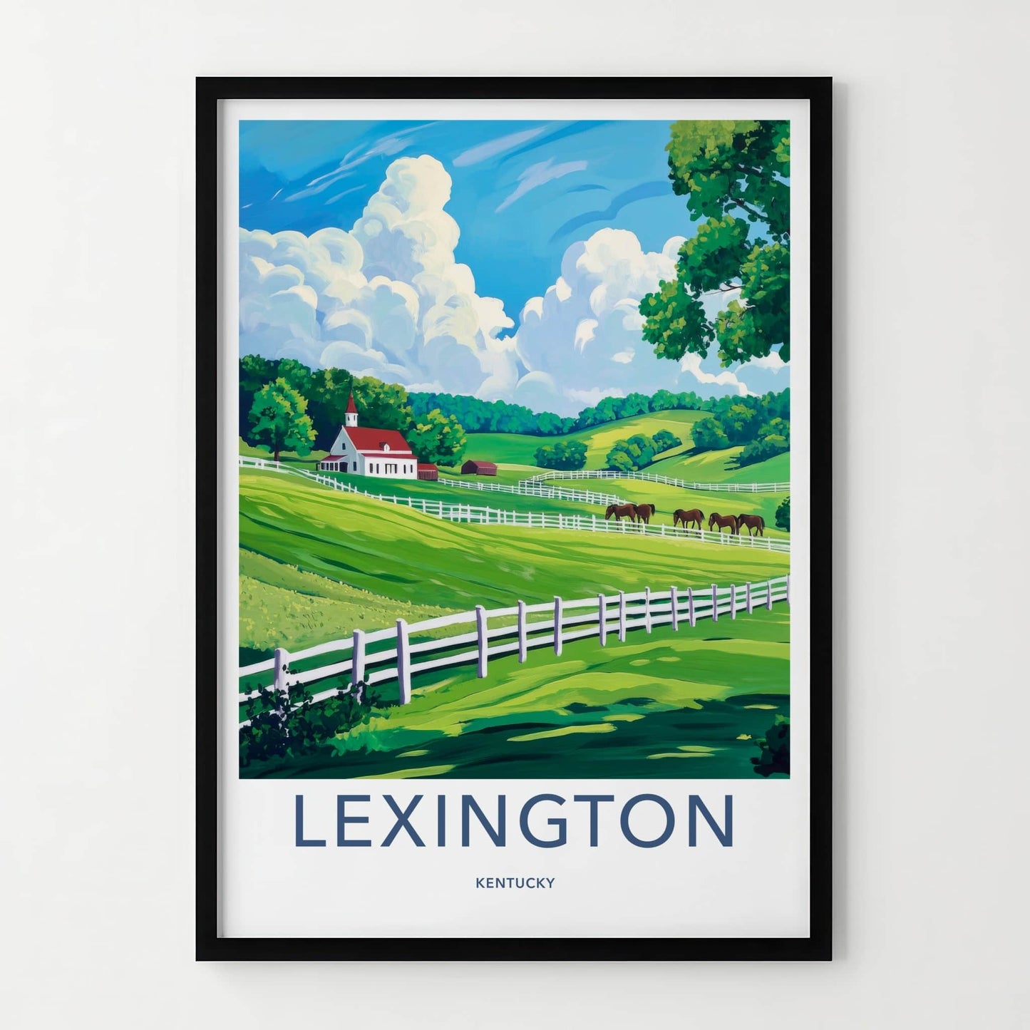 Lexington Poster - Kentucky Wall Art - Fenced Horse Pasture Home Decor