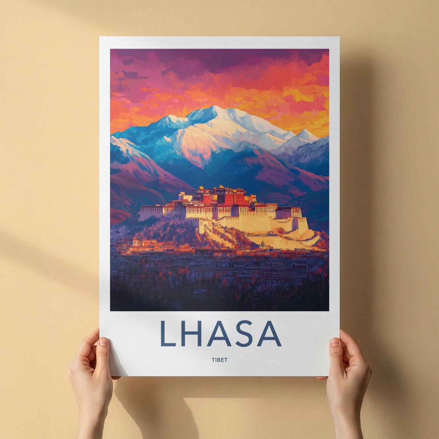 Lhasa Poster - Tibet Framed Art - Vibrant Palace Mountains Framed Decor