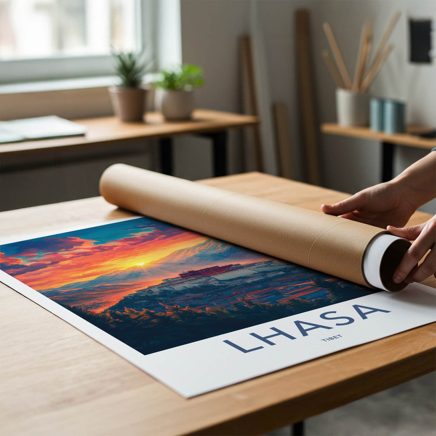 Lhasa Poster - Tibet Travel Art - Potala Palace Sunset Home Decor