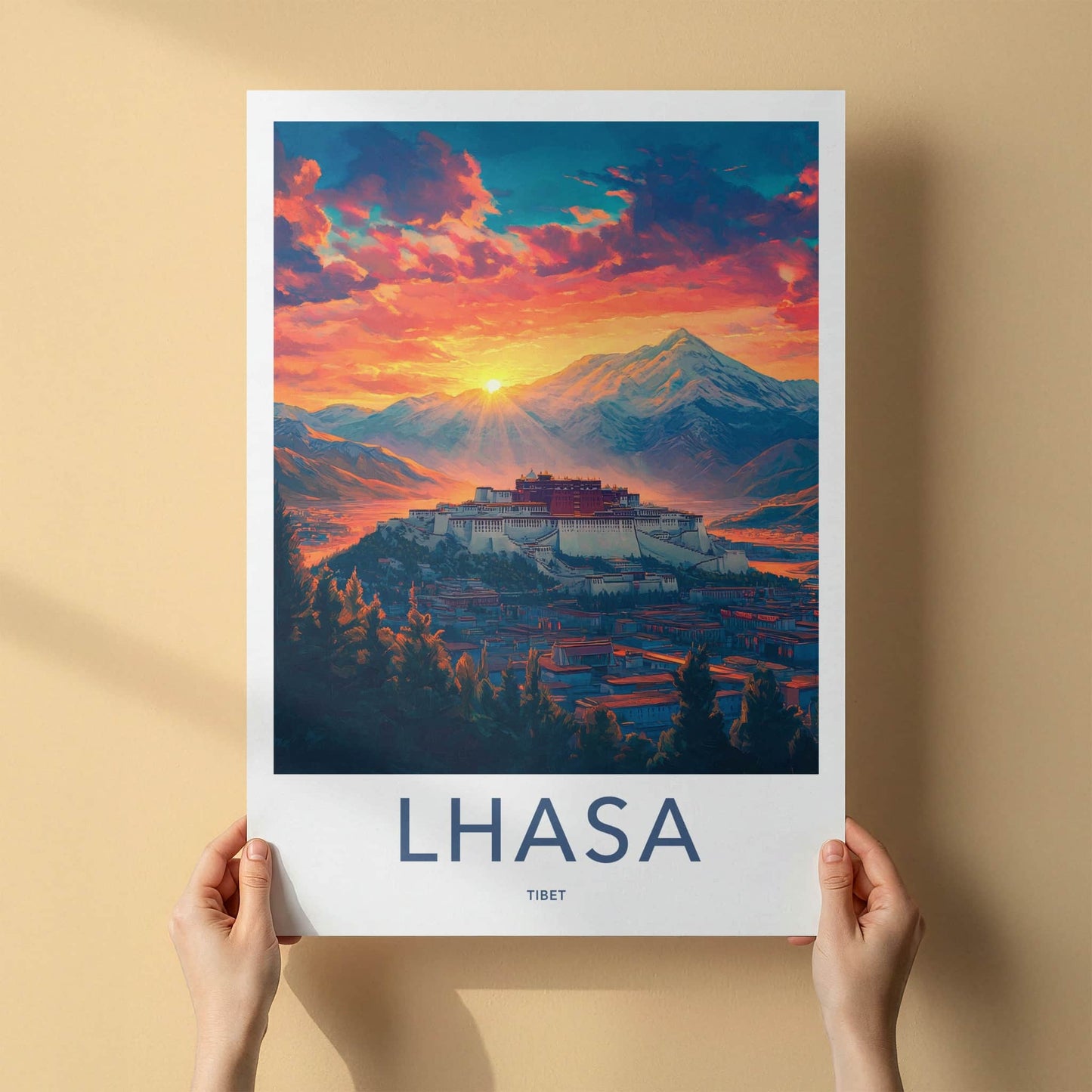 Lhasa Poster - Tibet Travel Art - Potala Palace Sunset Home Decor