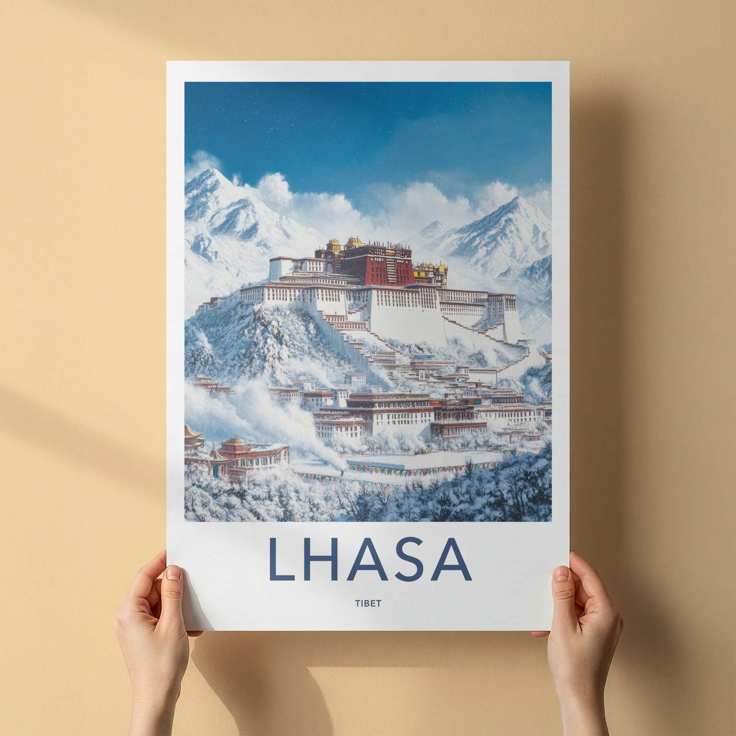 Lhasa Poster - Tibet Travel Art - Snowy Mountain Palace Lounge Decor