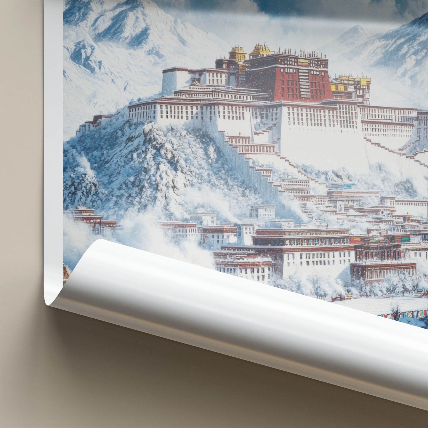 Lhasa Poster - Tibet Travel Art - Snowy Mountain Palace Lounge Decor
