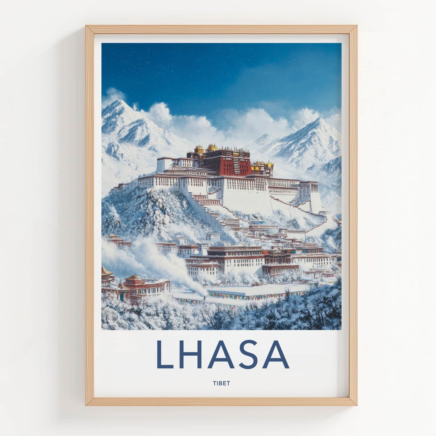 Lhasa Poster - Tibet Travel Art - Snowy Mountain Palace Lounge Decor