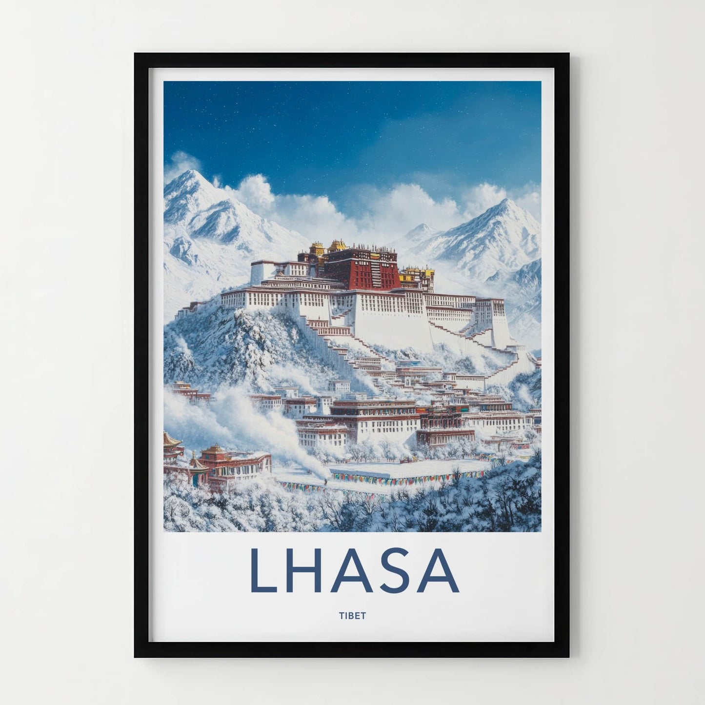 Lhasa Poster - Tibet Travel Art - Snowy Mountain Palace Lounge Decor