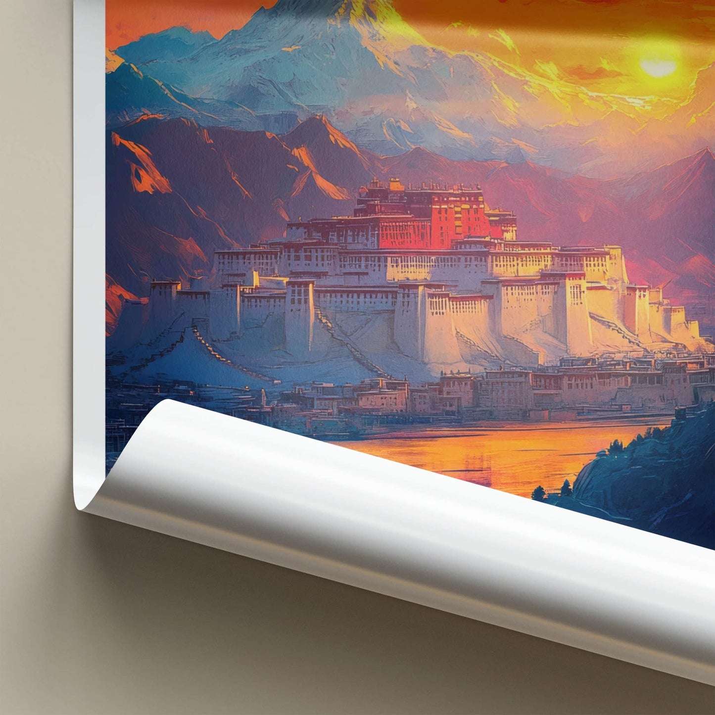 Lhasa Poster - Tibet Travel Art - Vibrant Mountain Palace Home Decor