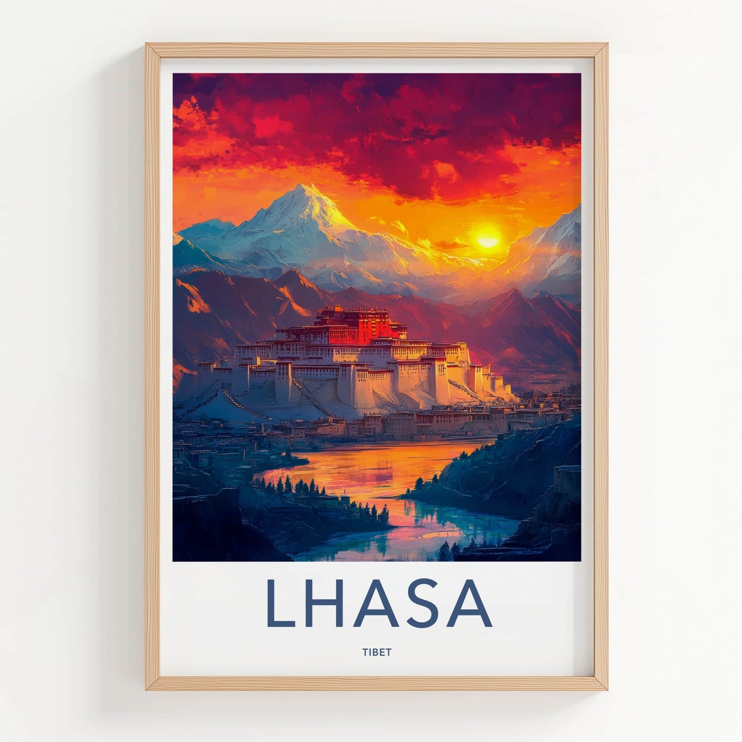 Lhasa Poster - Tibet Travel Art - Vibrant Mountain Palace Home Decor