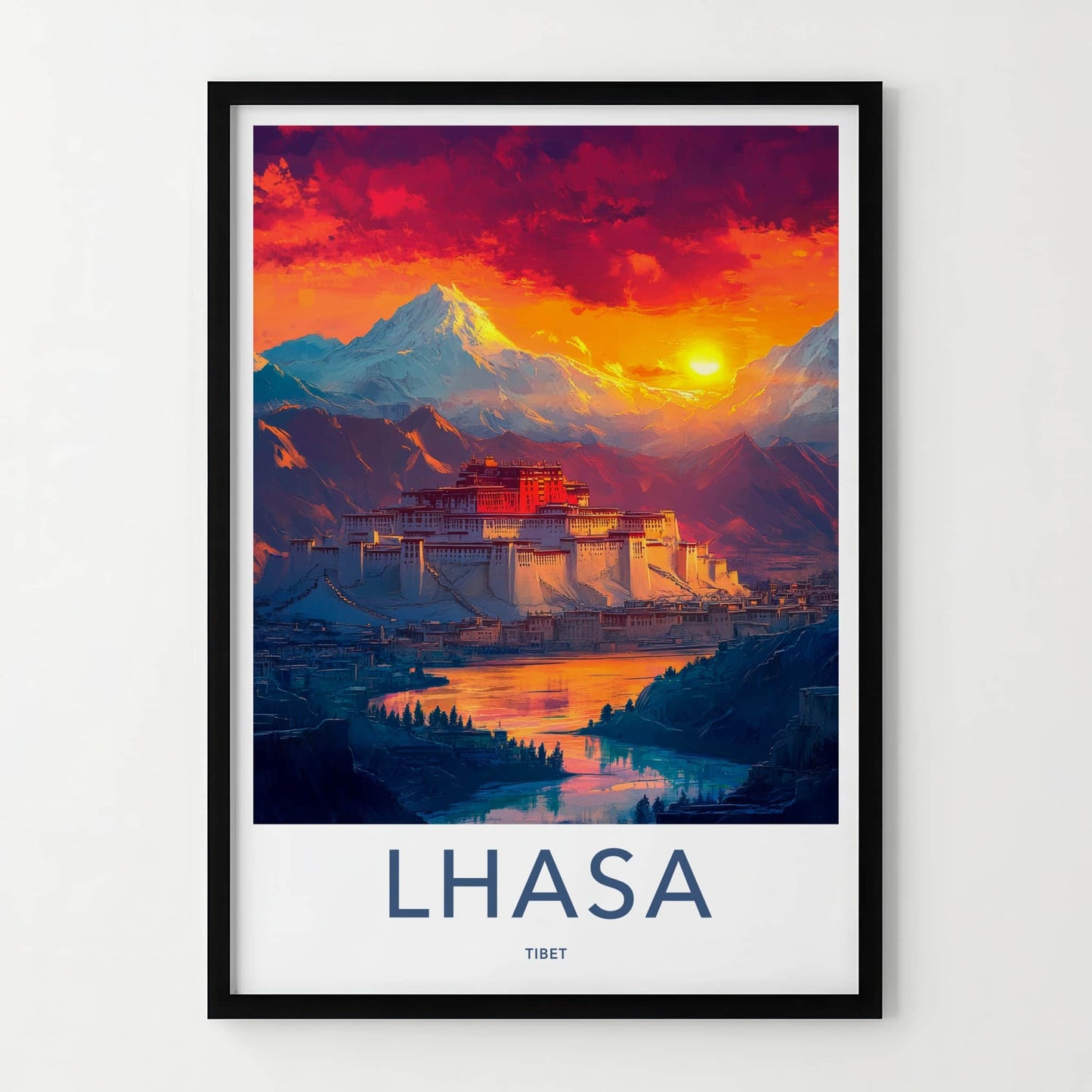 Lhasa Poster - Tibet Travel Art - Vibrant Mountain Palace Home Decor