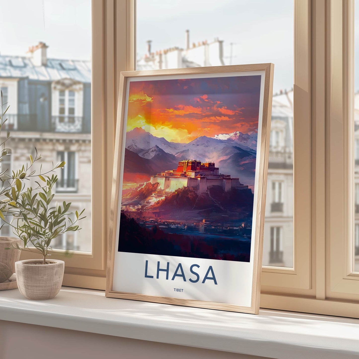 Lhasa Poster - Tibet Travel Art - Vibrant Palace Sunset Home Decor