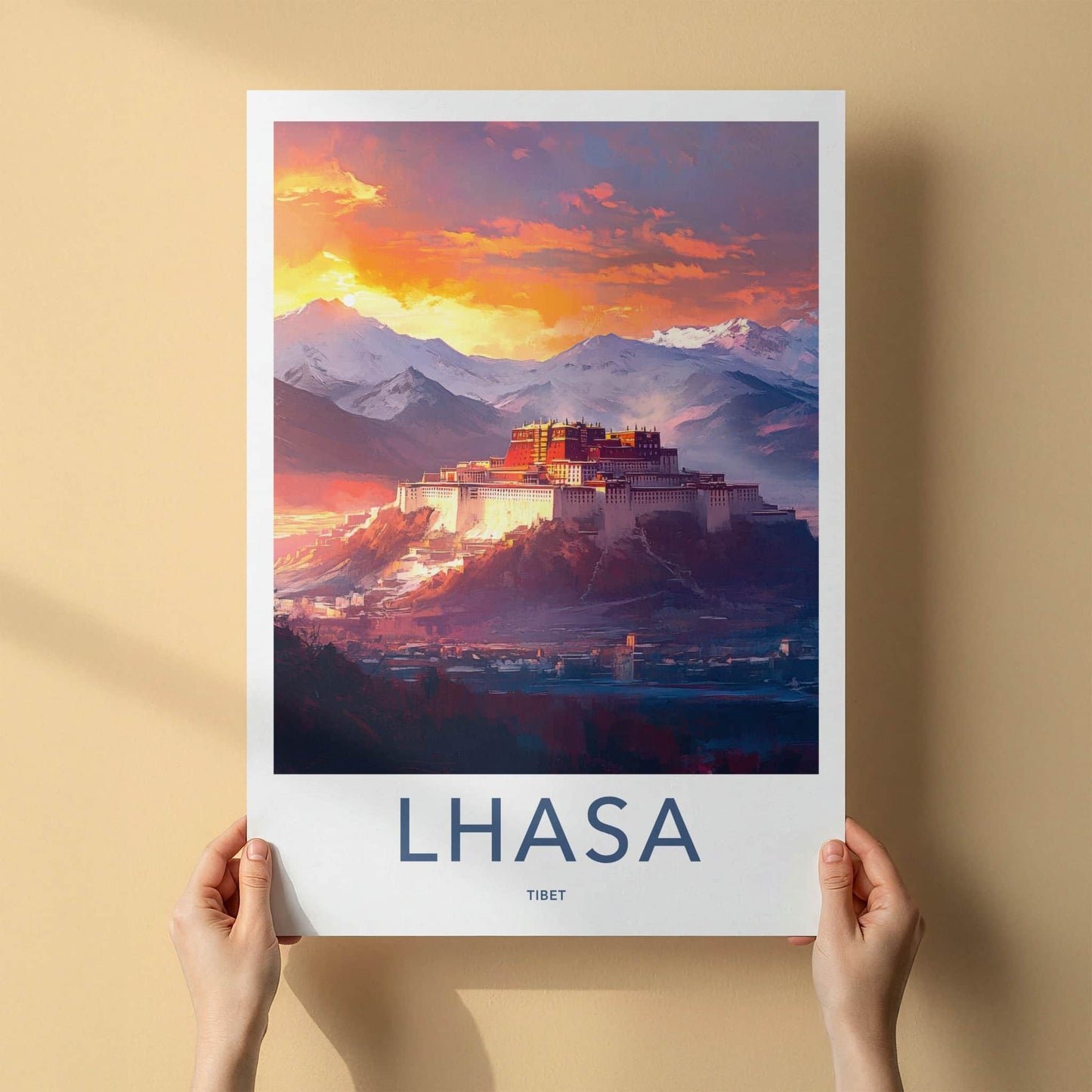 Lhasa Poster - Tibet Travel Art - Vibrant Palace Sunset Home Decor