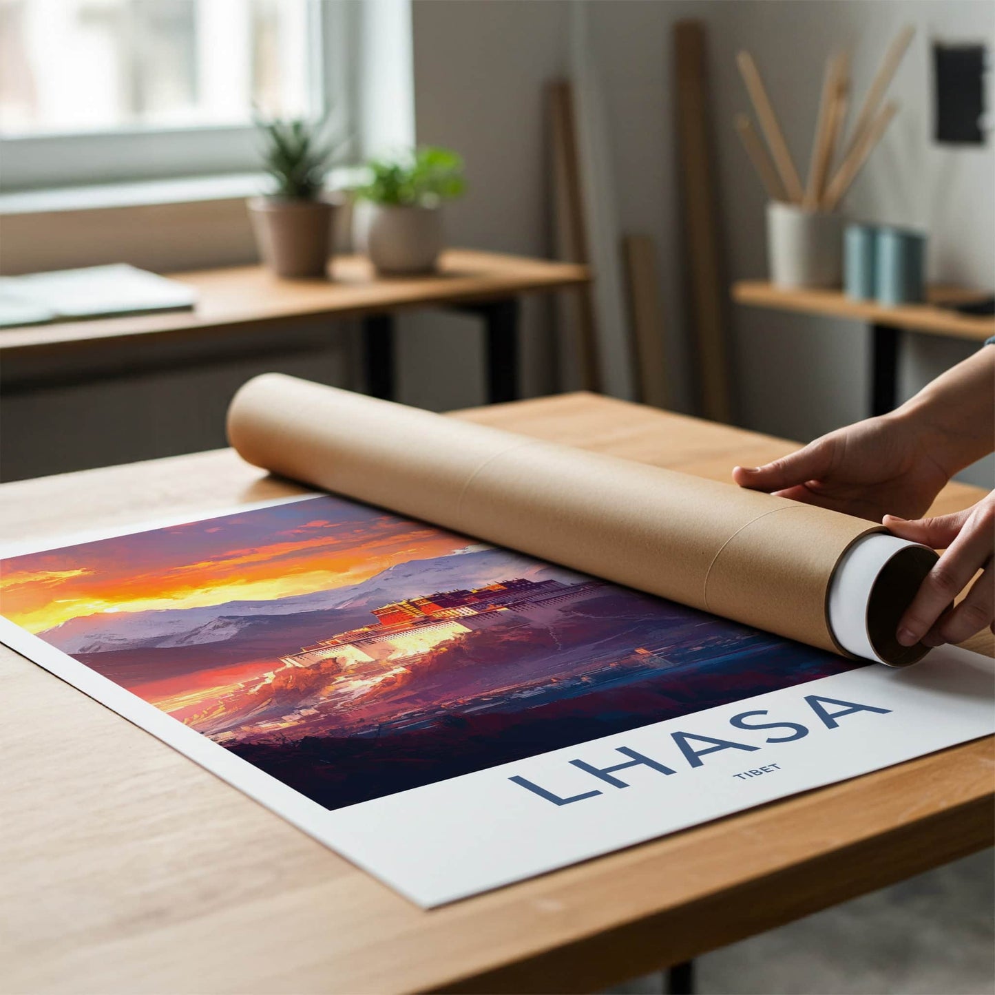 Lhasa Poster - Tibet Travel Art - Vibrant Palace Sunset Home Decor