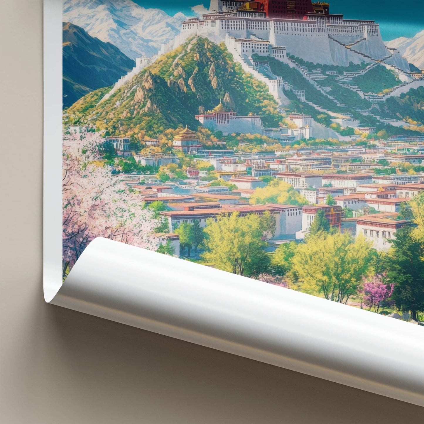 Lhasa Poster - Tibet Travel Print - Hilltop Palace Cityscape Home Decor
