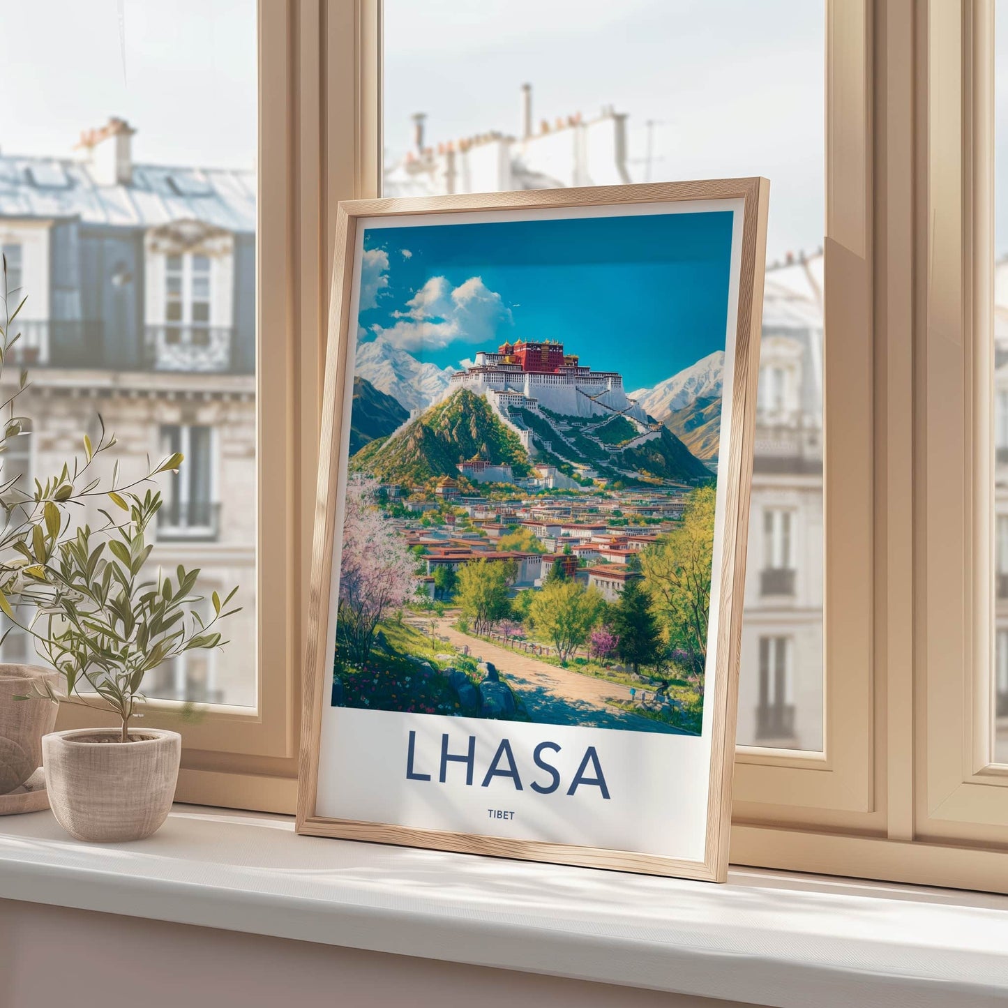 Lhasa Poster - Tibet Travel Print - Hilltop Palace Cityscape Home Decor