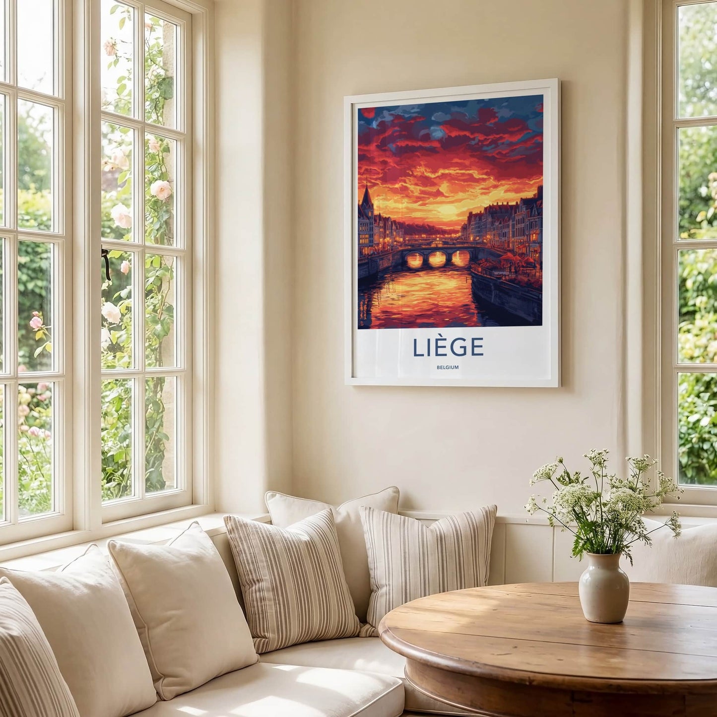 Liege Poster - Belgium Framed Print - Fiery River City Framed Decor