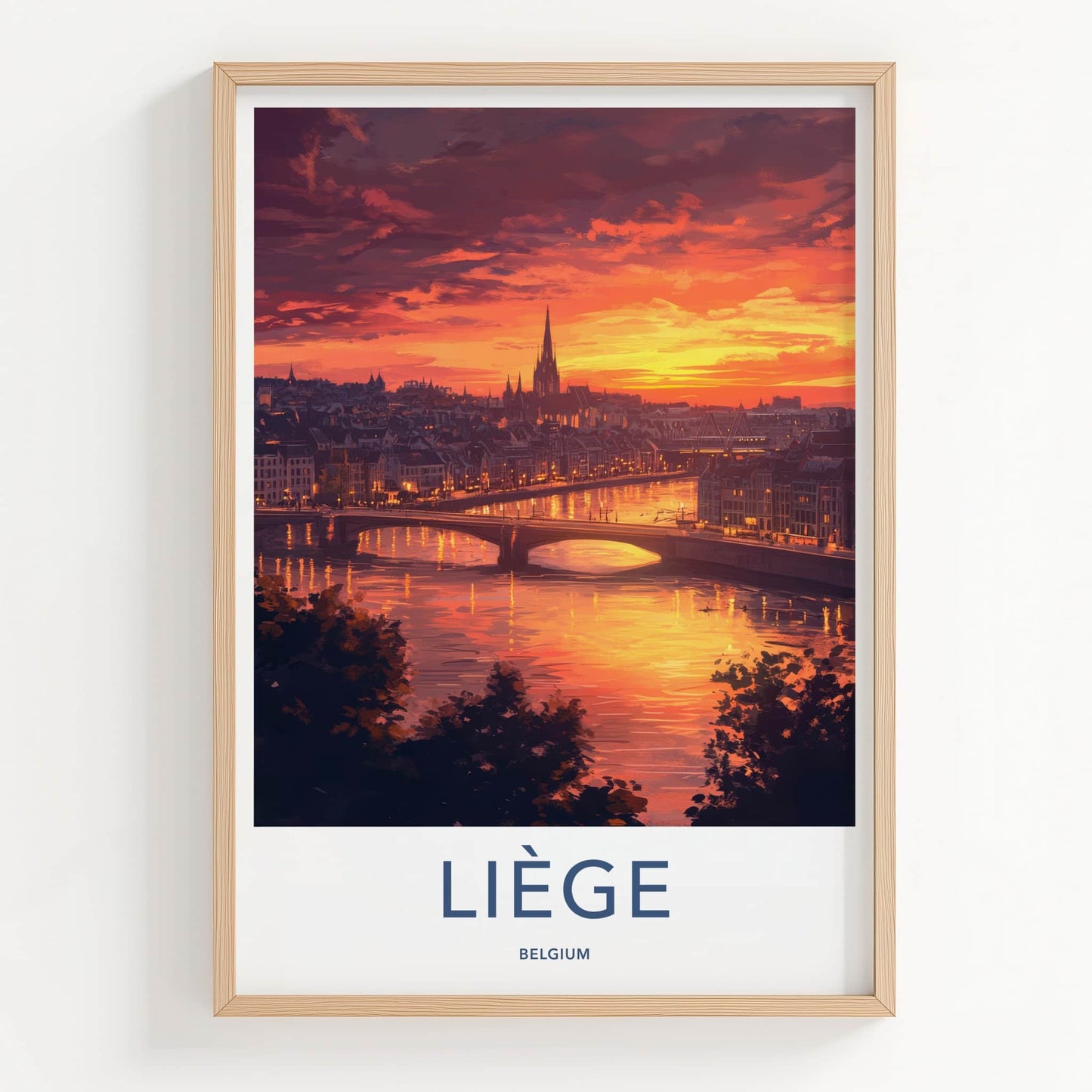 Liege Poster - Belgium Wall Art - Vibrant Sunset City Home Decor