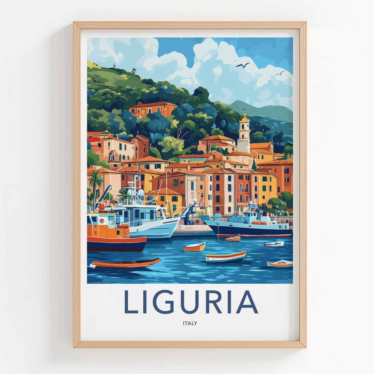 Liguria Poster - Italy Travel Art - Italian Coastal Scene Home Decor