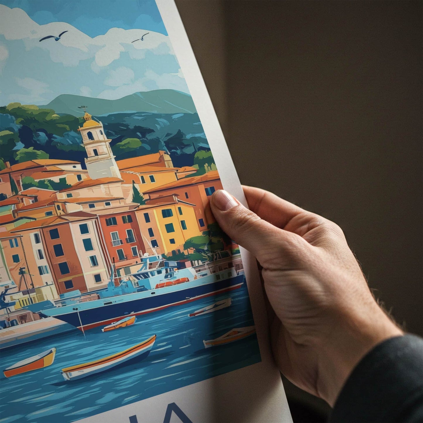 Liguria Poster - Italy Travel Art - Italian Coastal Scene Home Decor