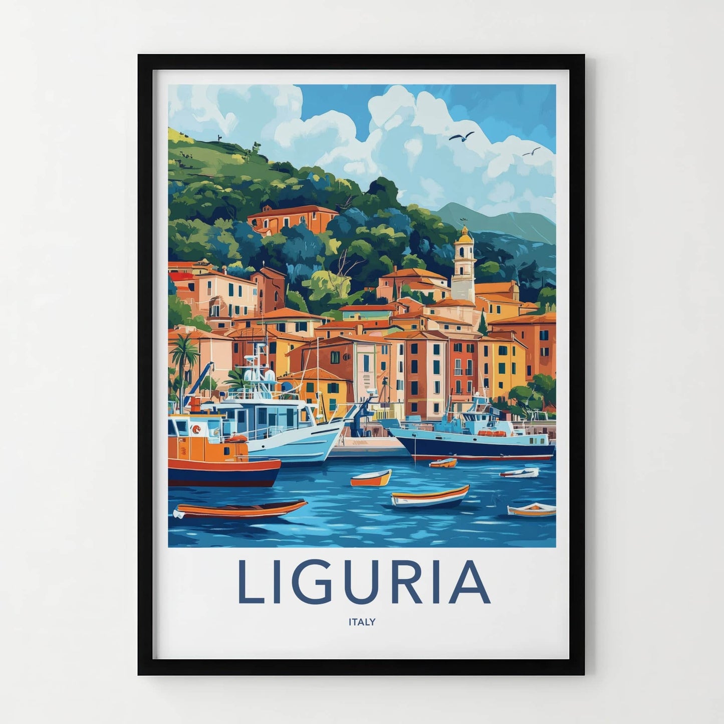 Liguria Poster - Italy Travel Art - Italian Coastal Scene Home Decor