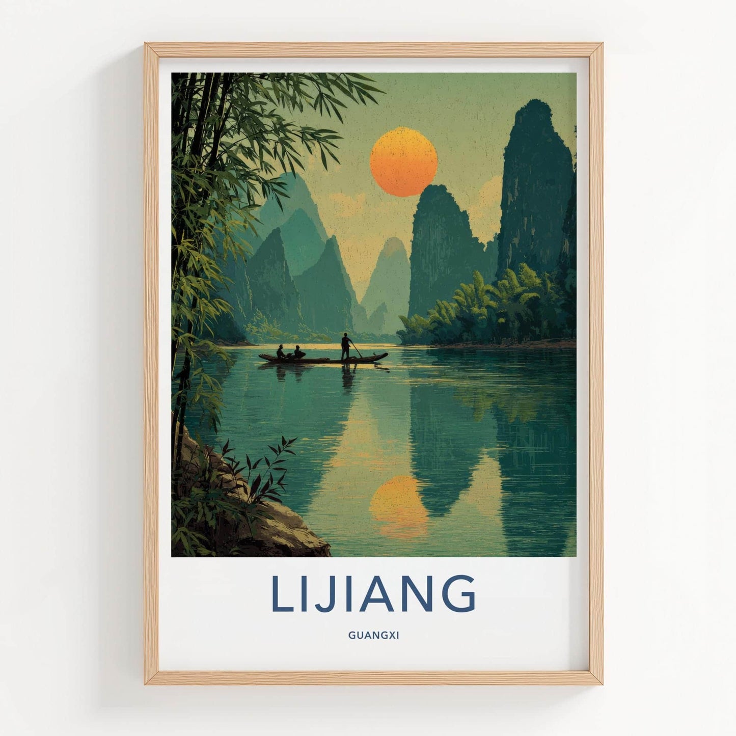 Lijiang Poster - China Travel Art - River Karst Mountains Home Decor
