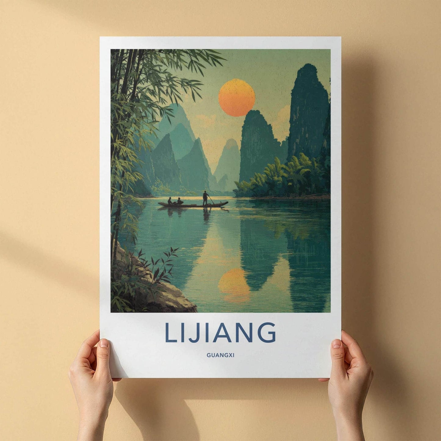 Lijiang Poster - China Travel Art - River Karst Mountains Home Decor
